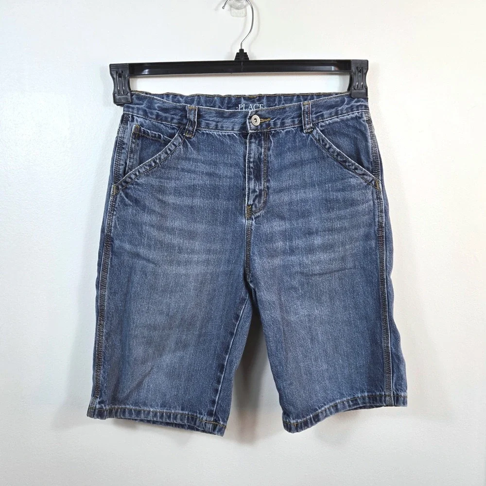 Childrens Place Boys Blue Medium Wash‎ Skater Carpenter Denim Shorts 14 Husky
